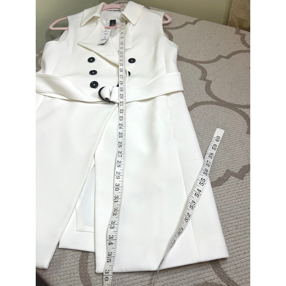 White House Black Market Sleeveless Double-Breasted Belted Topper, Ecru,Size 4 - Picture 3 of 12
